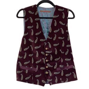 Ted Baker London Burgundy Paisley Print Velvet Vest Ted Sz 1 US Sz 4